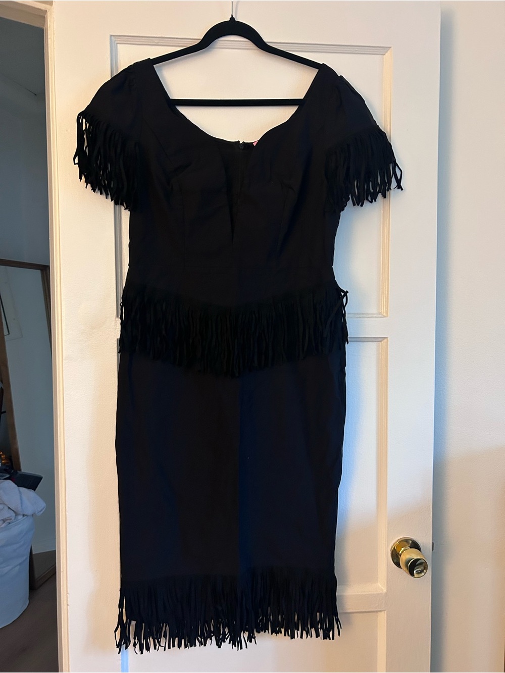 Fringed Black Midi Dress for Women